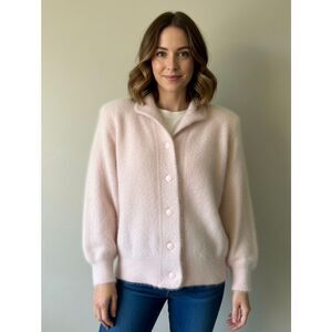 Stillman Studio Angora Blend Cardigan Sweater Jacket size L Light Pink Vintage B